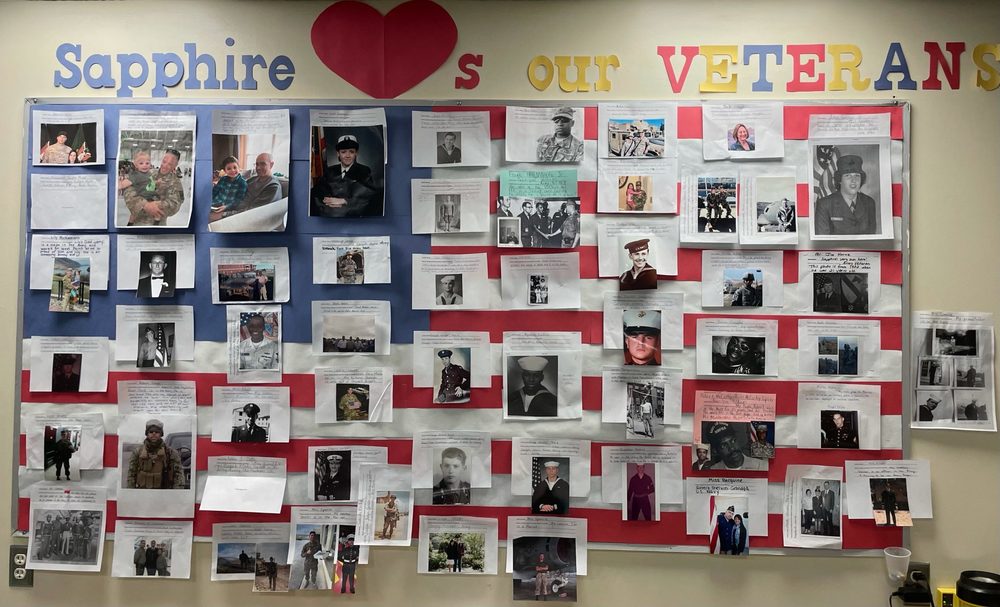 Veterans wall at Sapphire Elementary
