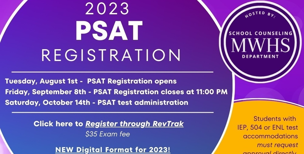 Registration for October 14 PSAT/NMSQT is open deadline is September