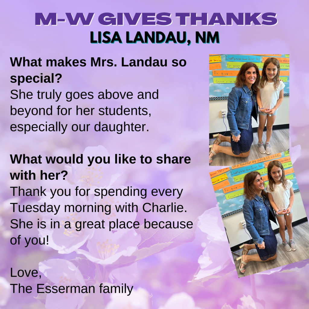 M-W Gives thanks for Mrs. Landau