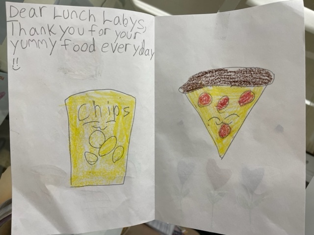 Thank you cards from students to North Main Food Services staff
