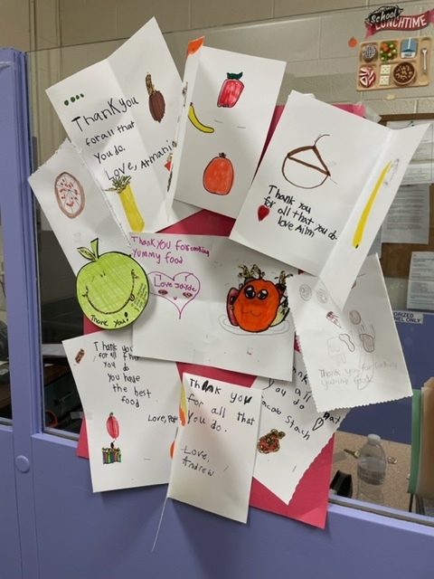 Thank you cards from students to North Main Food Services staff