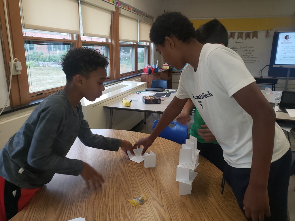 students building index card towers