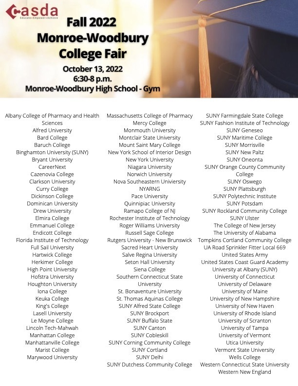 MWHS College Fair October 13, 2022 MonroeWoodbury High School