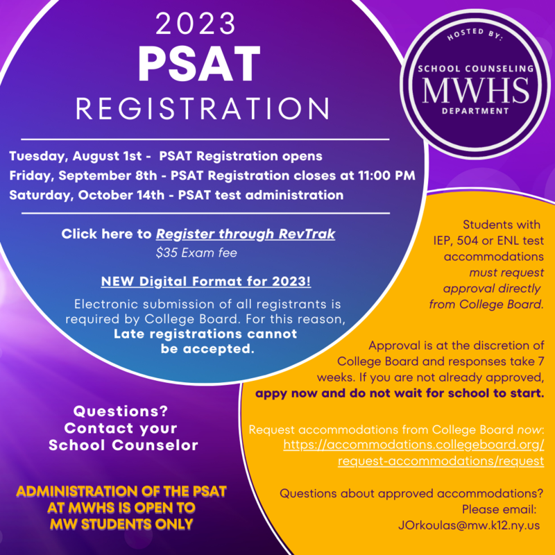 Registration for October 14 PSAT/NMSQT is open deadline is September